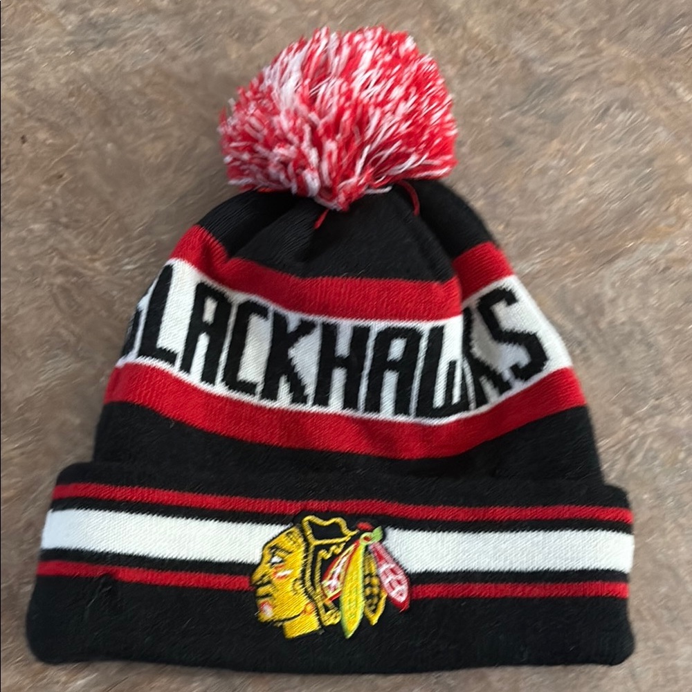 New Era Red and Black Hat with Pom-Pom